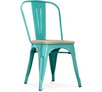 Iconik Interior Tolix Style - Sedia da sala da pranzo, design industriale, in acciaio e legno, nuova edizione Stylix verde pastello