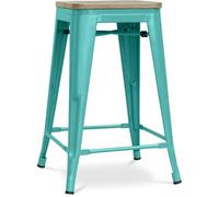 Iconik Interior Tolix Style - Sgabello da bar, design industriale, in legno e acciaio, 61 cm, colore: Verde pastello