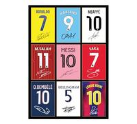 Icons Wall Art Bellingham Messi Ronaldo Mbappe Lamine Yamal Salah Dembele Saka con autografo, formato A4, immagine stampata regalo per i tifosi di calcio riprodotta digitalmente senza cornice