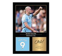 Icons Wall Art - Espositore fotografico stampato Erling Haaland Manchester City A4 - Firma riprodotta in digitale - Regalo per tifosi di calcio/calcio - poster senza cornice Man City memorabilia