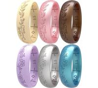 icooci Confezione da 2/4/6 anelli in silicone da donna, morbidi ed eleganti, con viti floreali incise al laser, traspiranti, confortevoli. Fede nuziale e anelli di fidanzamento in gomma leggera