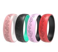 icooci Confezione da 2/4/6 anelli in silicone da donna, morbidi ed eleganti, con viti floreali incise al laser, traspiranti, confortevoli. Fede nuziale e anelli di fidanzamento in gomma leggera