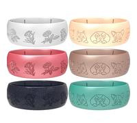 icooci Confezione da 2/4/6 anelli in silicone da donna, morbidi ed eleganti, con viti floreali incise al laser, traspiranti, confortevoli. Fede nuziale e anelli di fidanzamento in gomma leggera