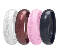 icooci Confezione da 2/4/6 anelli in silicone da donna, morbidi ed eleganti, con viti floreali incise al laser, traspiranti, confortevoli. Fede nuziale e anelli di fidanzamento in gomma leggera
