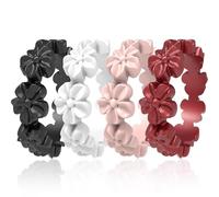 icooci Confezione da 7/4 anelli in silicone da donna, morbidi e belli, comodi, traspiranti, impilabili, in gomma leggera, anello di fidanzamento e fede nuziale, collezione Lucky Flower