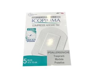 Icopiuma Compresse Adesive Ipoallergeniche - Medicazione sterile per le ferite, 5 pezzi da 10x15 cm