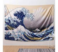 IcosaMro Arazzo da appendere alla parete, motivo Hokusai, con bordi orlati, coperta da parete con oceano e mare, decorazione per la casa per camera da letto, dormitorio, The Great Wave Off Kanagawa,