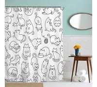 IcosaMro Cat Shower Curtain for Bathroom with Hooks, Black and White Cute Cartoon Colorful Kittens Funny Decorative Long Cloth Fabric Shower Curtain, 71x72 Inches