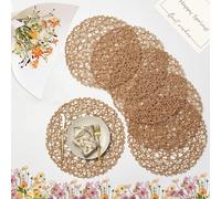 IcosaMro Set di 6 tovagliette rotonde marroni per tavolo da pranzo, antiscivolo, in tessuto resistente al calore, decorazione per feste, Natale, matrimoni, centrotavola, 37 cm