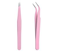 iCovalescent 2 Pezzi Pinzetta, Pinzette Diritto e Curvo Tip Pinza, Pinzetta Extension Ciglia, per Estensioni Ciglia, DIY(Rose)
