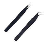 iCovalescent 2 Pezzi Pinzetta, Pinzette Diritto e Curvo Tip Pinza, Pinzetta Extension Ciglia, per Estensioni Ciglia, DIY(Nero)