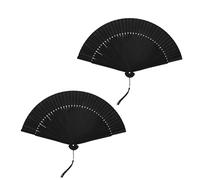 iCovalescent 2 Pezzi Ventaglio a Mano Pieghevole, Nero Mano Pieghevole Ventilatore, Ventilatore in Stoffa Orientale per Ballo, Festa, Regali di Nozze per Decorazione