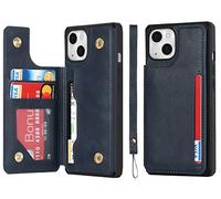 iCoverCase Compatibile con iPhone 14 Custodia a portafoglio con porta carte e cinturino da polso in pelle PU Cavalletto doppio chiusura magnetica Custodia antiurto 6,1 pollici (blu)