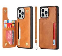 iCoverCase Compatibile con iPhone 14 Pro Custodia a portafoglio con porta carte e cinturino da polso in pelle PU Cavalletto doppio chiusura magnetica Custodia antiurto 6,1 pollici (Khaki)