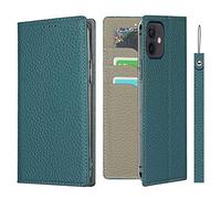 iCoverCase - Custodia a portafoglio compatibile con iPhone 12 Mini, con blocco RFID, in vera pelle magnetica, con cinturino da polso e slot per carte di credito, funzione cavalletto (azzurro)