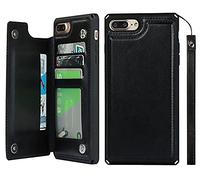 iCoverCase - Custodia a portafoglio per iPhone 8 Plus/7 Plus, con supporto per carte di credito [blocco RFID] in pelle PU, con supporto magnetico antiurto e cinturino da polso, per uomo e donna (nero)