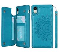 iCoverCase Custodia a portafoglio per iPhone XR con slot per carte di credito [blocco RFID] Custodia in pelle PU di alta qualità con cavalletto magnetico antiurto con cinturino da polso per uomini e