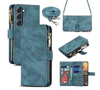 iCoverCase Custodia a portafoglio per Samsung Galaxy S23 con porta carte, funzione cavalletto, custodia in pelle PU con cordino regolabile chiusura magnetica con cerniera tasca flip cover (blu)
