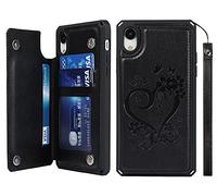 iCoverCase Custodia a portafoglio per telefono con scomparti per carte e cavalletto [blocco RFID] Custodia a portafoglio in pelle goffrata magnetica resistente agli urti con cinturino da polso per