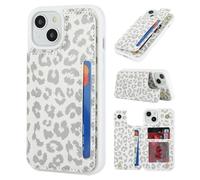 iCoverCase Custodia per iPhone 13 con porta carte, custodia a portafoglio per iPhone 13 da donna e uomo [blocco RFID] custodia protettiva in pelle PU per iPhone 13 da 6,1 pollici (leopardo grigio)