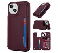 iCoverCase Custodia per iPhone 14 con porta carte, custodia a portafoglio per iPhone 14 da donna e uomo [blocco RFID] custodia protettiva in pelle PU per iPhone 14 da 6,1 pollici (rosso vino)