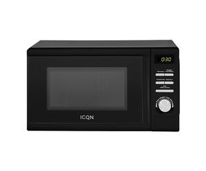 ICQN Microonde Solo, Microonde, 20 l, 700 W, 5 livelli di potenza, 8 programmi automatici, funzione timer digitale, peso e scongelamento, sicurezza bambini, piatto girevole in vetro (25,5 cm), nero