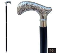 Icrafts, bastone da passeggio unisex, lunghezza: 94 cm. Modello vintage "ebano", in palissandro Shisham nero, con manico argentato decorato; idea regalo per la festa del papà -