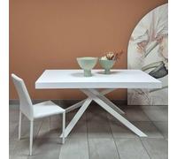 icreo Tavolo allungabile GIUNONE 160x90x75 telaio e gambe metallo bianco top finitura BIANCO con 2 allunghe da cm 40