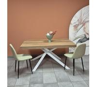 icreo Tavolo allungabile GIUNONE 160x90x75 telaio e gambe metallo bianco top finitura rovere artwood con 2 allunghe da cm 40