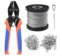 iCrimp CWR1522 - Set di crimpatrici per funi metalliche, con funzione di taglio per 0,1 mm-2,2 mm, crimpatrice per manicotti terminali con cavo per fune metallica e 250 manicotti in alluminio e