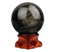 ICXLPMC 40mm, Golden Obsidian Crystal Sphere Decorative Ball Quartz with Stand Ornament Witchcraft Decor Attract Wealth and Luck