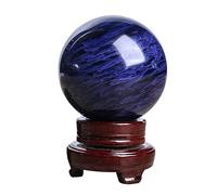 ICXLPMC Blue Crystal Ball Smelting Sphere Polished Gemstone Balls with Wood Stand,for Decoration Fengshui Witchcraft,80mm