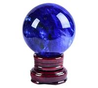 ICXLPMC Blue Smelting Crystal Ball with Wooden Stand, Quartz Sphere, Scrying for Fortune Telling Home Table Decorative Balls,8cm