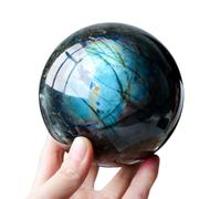 ICXLPMC Crystal Ball, Labradorite Ornaments, Gray Moonstone Rough Stone Polished Seven-Star Array feng Shui Home,65mm
