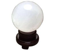 ICXLPMC Crystal Ball with Wooden Stand Quartz White Calcite Ornament Witchcraft Home Office FengShui Decoration,18cm/7.1in