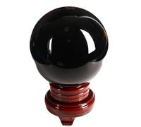 ICXLPMC Crystal Divination Sphere Black Obsidian Sculpture Figurine Gemstone Ball with Stand for Feng Shui Home Office Decor Gift,20cm/7.9in