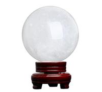 ICXLPMC Crystal Gemstone Ball White Quartz with Wooden Stand Sculpture Figurine Stone Sphere Ornament Feng Shui Home Decor,13cm