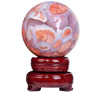ICXLPMC Crystal Purple Cherry Agate Geode Quartz Ball Ornaments with Woodern Base Small Home Decor Accents for Spiritual Gifts,55~60mm