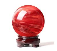 ICXLPMC Red Crystal Ball Smelting Stone Sphere with Wood Stand Quartz Gemstone for Feng Shui Home Decoration,10cm