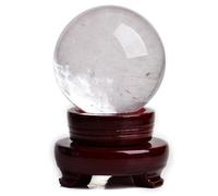 ICXLPMC White Clear Crystal Ball Statue Quartz Sphere with Wood Stand Large for Fengshui, Divination,Home Office Decoration,2.36"(6cm)
