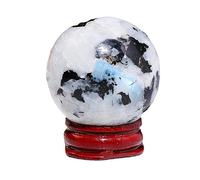 ICXLPMC White Rainbow Moonstone 40 mm Ball Sphere Gemstone Hand Carved Crystal Altar Devotional Focus Spiritual Cleansing Metaphysical Gift Men Women