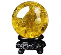ICXLPMC Yellow Crystal Ball with Base Fengshui Citrine Sphere Quartz Gemstone for Feng Shui Divination Decoration Attract Wealth,6cm/2.4in