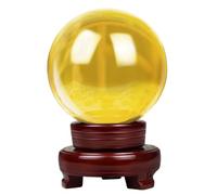 ICXLPMC Yellow Solid Crystal Ball with Stand Fortune Teller Mystical Photography Props FengShui Divination Spheres Decorative Glass, Wedding & Photo Prop,8cm