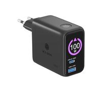 ICY BOX Caricatore GaN USB-C 100W, 2x USB-C + USB-A, Display, IB-PS1002 | Club Charger 1002, caricatore GaN fino a 100 W, 2x USB-C fino a 100 W + USB-A fino a 30 W, Display LCD 1,33", cavo retrattile