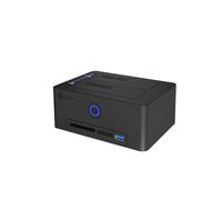 ICY BOX Clonstation per 2,5"/3,5" SATA HDD/SSD, USB 3.0 (5 Gbps), clone offline, lettore di schede (CF/SD), hub USB, senza attrezzi, esterno, Plug & Play, docking station, funzione clone, nero, IB