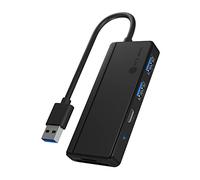 ICY BOX Hub USB 3.0 con lettore di schede (SD, microSD) e 3 porte USB 3.0 (1 USB-C, 2 USB-A), cavo integrato, nero