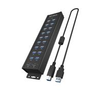 ICY BOX Hub USB 3.2 Gen 1 a 20 porte con alimentatore da 12 V / 3 A, corpo in alluminio e 2 porte di ricarica USB, modello IB-HUB1720-U3