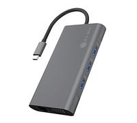 ICY BOX IB-DK4040-CPD Dock USB-C con HDMI, hub USB 3.0, Power Delivery, LAN, lettore di schede, audio, VGA per MacBook e laptop, alluminio, grigio