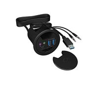 ICY BOX IB-Hub1404A - Hub da tavolo, 60 mm, da incasso, 3 porte USB 3.0 (2 tipo A, 1 tipo C), lettore di schede (SD/MicroSD), ingresso audio/uscita, passacavo, colore: nero