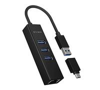 ICY BOX Hub USB 3.0 4 porte USB-A/-C 3xUSB3.2(Gen1),1xRJ45